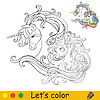 Cute head of two unicorns in profile coloring