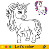 Vector clipart: Cute magic cartoon unicorn coloring
