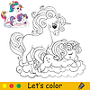 Cute mom and baby unicorns coloring