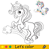 Cute cartoon unicorn standing on rainbow coloring