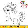 Vector clipart: Cute beautiful cartoon unicorn coloring