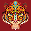 Vector clipart: Tangle azian tiger colorful red
