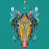 Vector clipart: Tangle tribal horse colorful turquoise