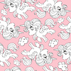 Seamless pattern with white unicorns on pink
