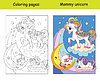 Vector clipart: Mommy unicorn with two sleeping babies coloring