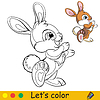Vector clipart: Cute standing rabbit coloring with colorful template