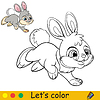 Vector clipart: Little rabbit coloring with colorful template