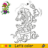 Vector clipart: Funny carnivorous plant coloring with colorful