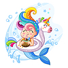 cute kawaii mermaid in inflatable circle