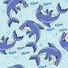 Seamless pattern with cute cartoon dolphins