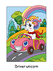 Unicorn with scarf drive car