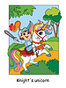 Vector clipart: Cute little knight in armor riding unicorn