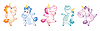 Colorful cute and happy dancing unicorns set