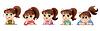 Set of cartoon cute girls face emotions