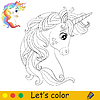 Cartoon cute unicorn with long rainbow mane coloring