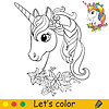 Niedliches Einhorn der Karikatur mit Blumenkranz herum | Stock Vektrografik