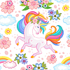 Vector clipart: Seamless pattern with dreaming unicorn and flowers