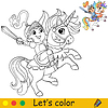 Vector clipart: Cartoon little knight in armor riding unicorn