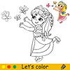Vector clipart: Cartoon cute princess catches beautiful