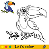 Vector clipart: Cartoon cute toucan sitting on liana coloring