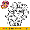 Vector clipart: Cartoon cute cat in flower costume coloring