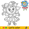 Vector clipart: Cartoon cute girl in flower costume coloring