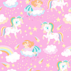 Pink seamless pattern with unicorns and sleeping