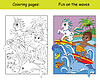 Coloring and color black boy and unicorn surf on