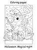 Vector clipart: Coloring book page cute unicorn witch Halloween