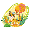 Vector clipart: Cute cartoon tiger in autumn background