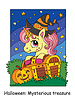 Cute unicorn and treasure chest cartoon
