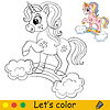 Vector clipart: Cute unicorn in profile coloring book page