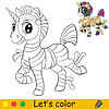 Vector clipart: Cute unicorn in mummy suit coloring book Halloween