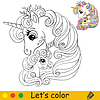 Vector clipart: Cute mom and baby unicorns coloring book page