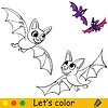 Vector clipart: Cute two bats coloring book page Halloween