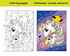 Vector clipart: Coloring and colorful cute mom amd kid unicorns