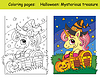 Coloring and colorful cute unicorn in witches hat