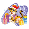 Cute Christmas tiger with gifts