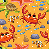 Vector clipart: Seamless pattern with crab, turtle and fishes
