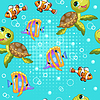 Vector clipart: Seamless pattern with turtle and tropical fishes