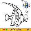 Vector clipart: Cartoon cute and funny fish with bubbles coloring