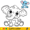 Cartoon cute sitting elephant coloring book page