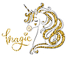 Vector clipart: Dreaming cartoon unicorn golden and white