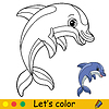 Vector clipart: Cartoon cute and funny playful dolphin coloring