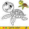 Cartoon cute and funny water turtle coloring