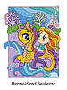 Beauty cute mermaid rides an seahorse colorful