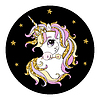 Dreaning cartoon unicorn golden on black