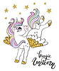 Vector clipart: Flying cartoon unicorn golden and white