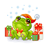 Vector clipart: Cute Christmas frog with gifts