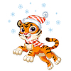 Cute Christmas tiger with snowflakes
